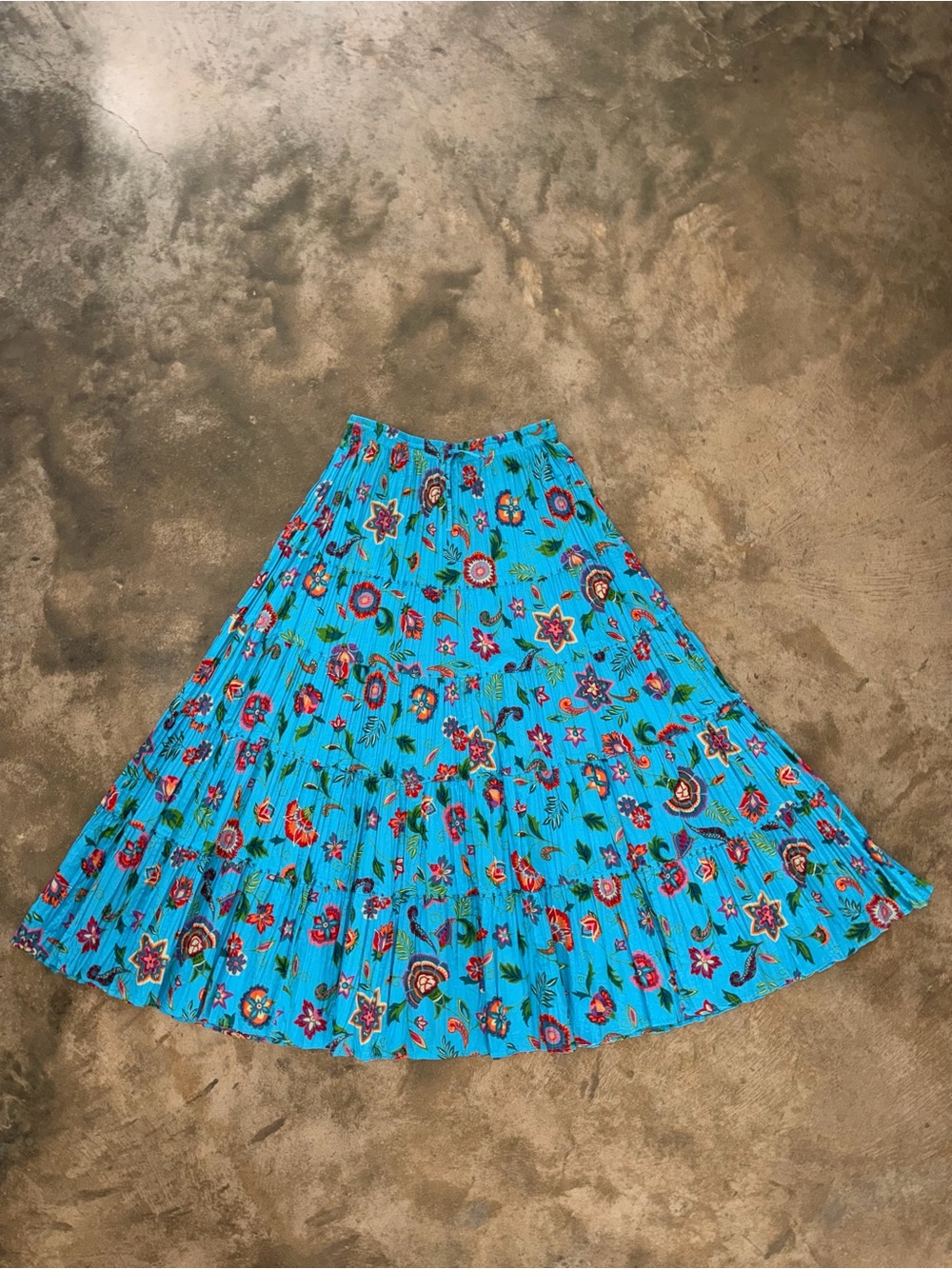 Choices Boho Floral Tiered Maxi Skirt Beaded Turquoise Medium